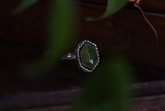 Vesuvianite Ring with Rope Border