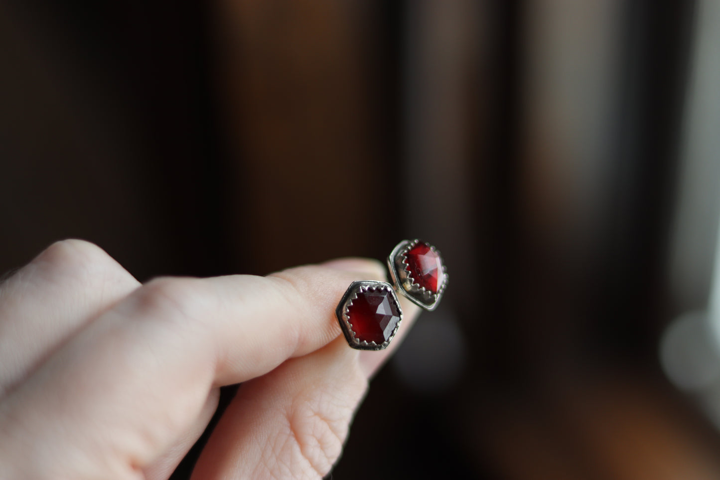Garnet Post Earrings