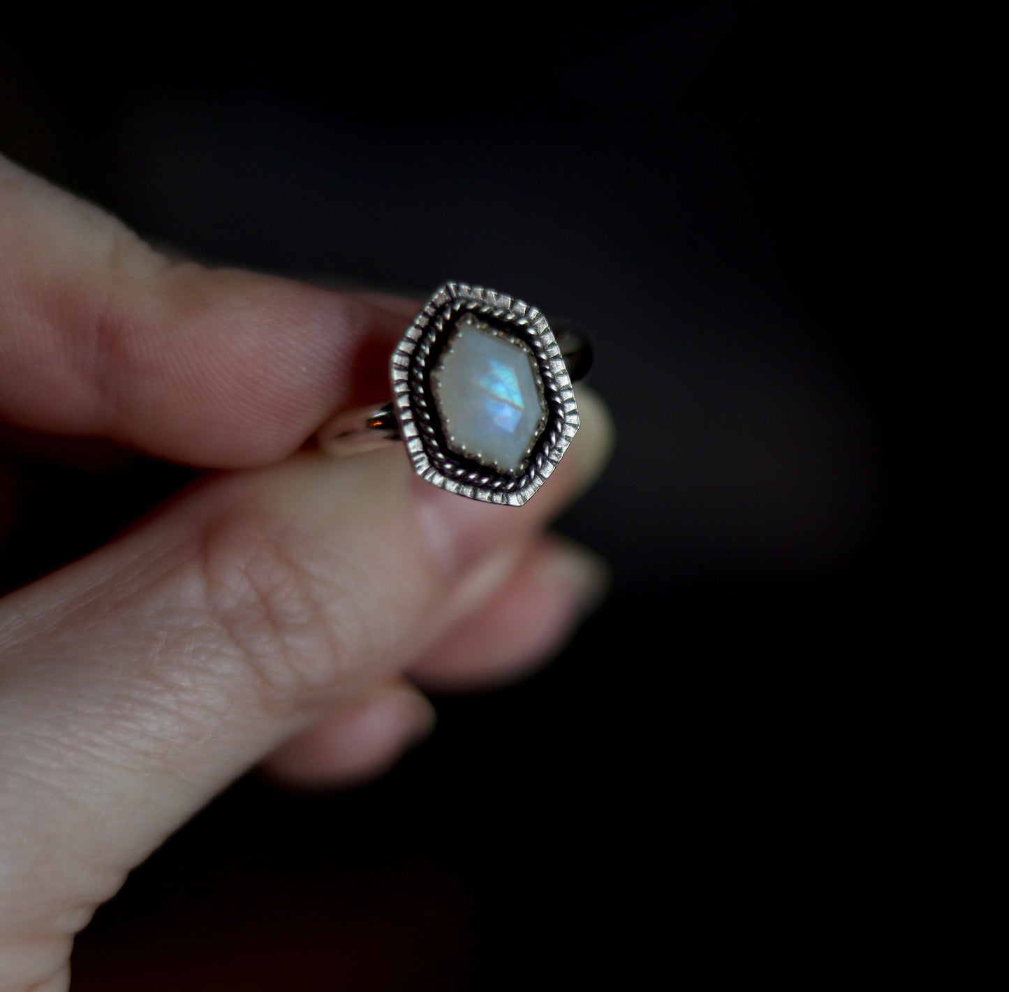 Rosecut Moonstone Ring